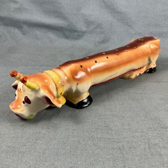 Vtg Japan Ceramic Toothpick or Incense Holder Cow Long boy 10" - Picture 1 of 6